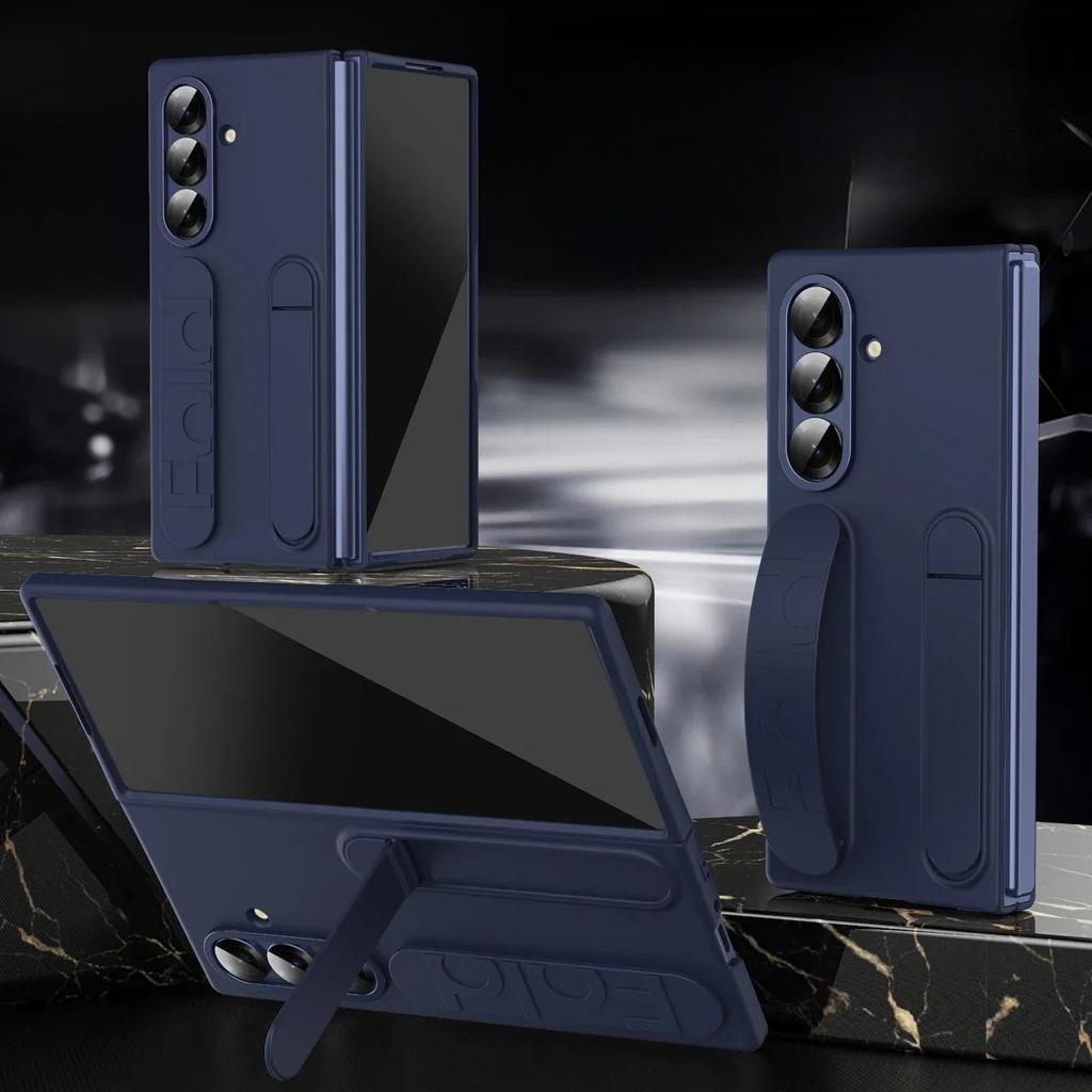 Fashion Wristband Bracket Stand Case for Samsung Galaxy Z Fold 7 6 5 4 3 ZFold Wrist Hand Strap Solid Color Shockproof Cover