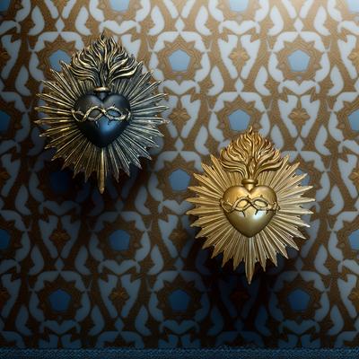 1pc Gothic Sacred Heart Wall Plaque-Religious Home Decor with Golden Rays, Resin Catholic Wall Hanging-Ornate Chapel Decoration