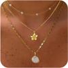 European Ocean Style Faux Pearl Clavicle Chain, Multi-layer Stackable Necklace with Starfish & Shell Pendants