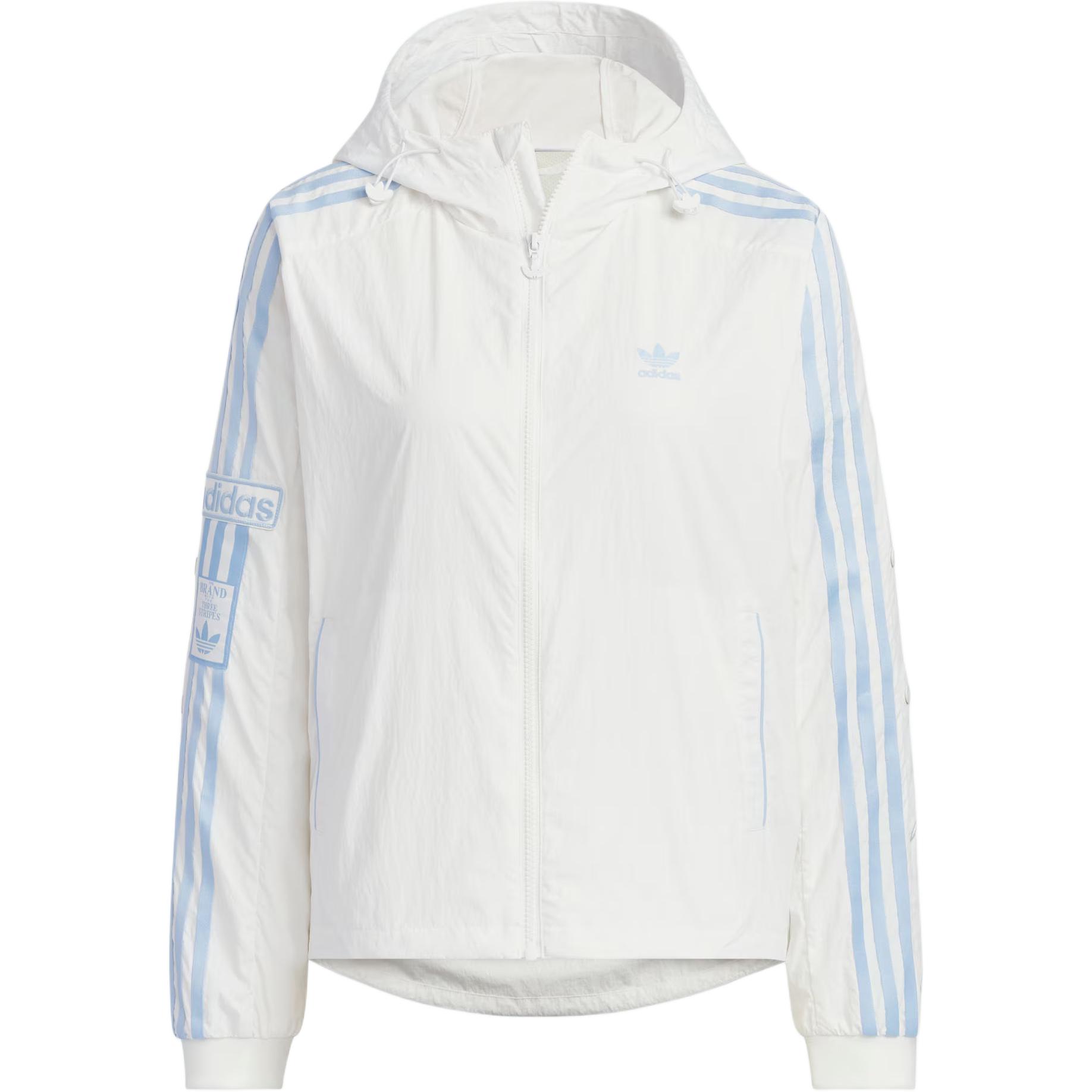

adidas Originals Women s Lightweight Hooded Jacket Full-Zip UV Protection Windbreaker Casual Outerwear Sky Blue White JI7474 2XS