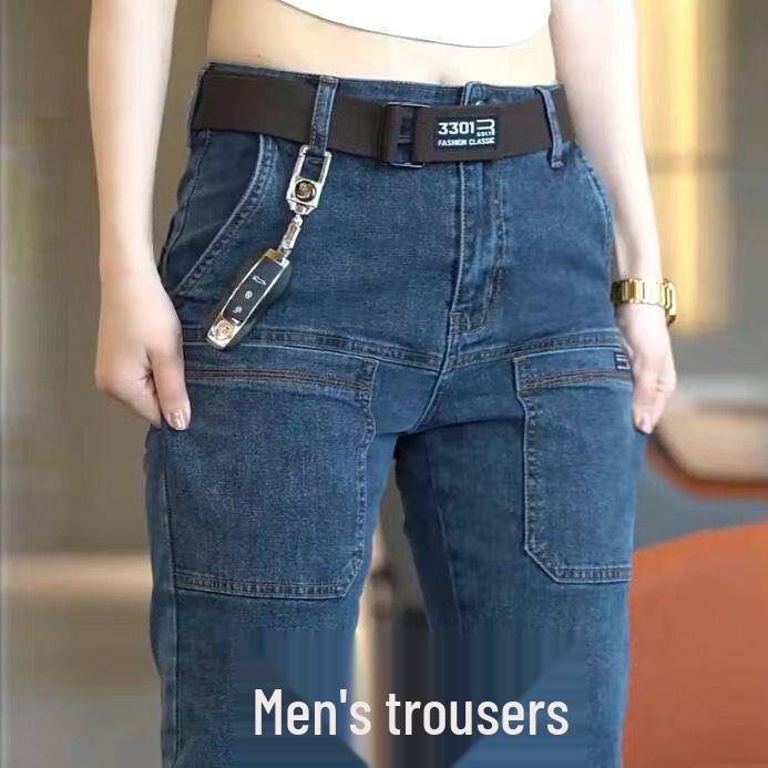 Herren Slim Fit Stretch Multi-Pocket Jeans - Straight Leg, Verschleißfeste Freizeithose für Frühling & Herbst