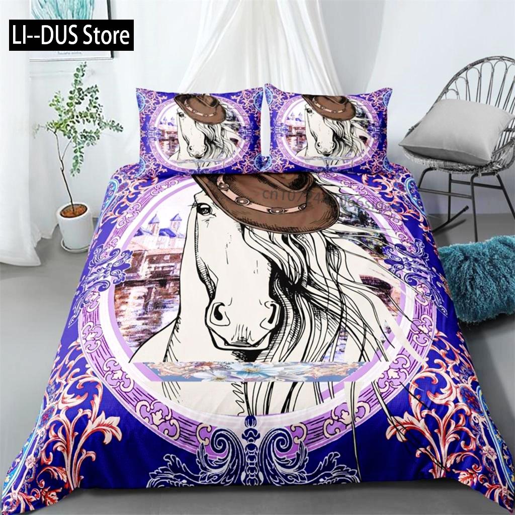 

Horse Duvet Cover Set King Size Horse Cowboy Animal Bedding Set For Kid Boys Girls Microfiber Abstract Dream Catcher Quilt Cover EU Single(135*200cm)3pcs