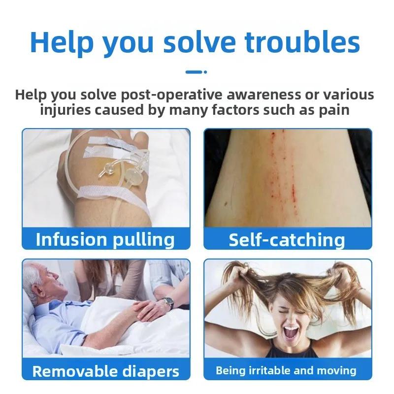 Atmungsaktive Selbstverletzungsschutz-Handfixierhandschuhe Verstellbare Sicherheitskontrollfäustlinge für ältere, behinderte Patienten