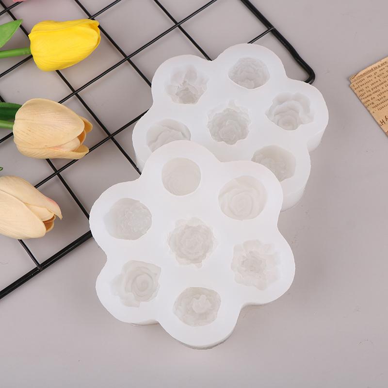 

7 в 1 Силиконовая форма для изготовления ароматических свечей в виде цветка розы и пиона, гипсовые украшения, форма для мыла ручной работы 1Pc