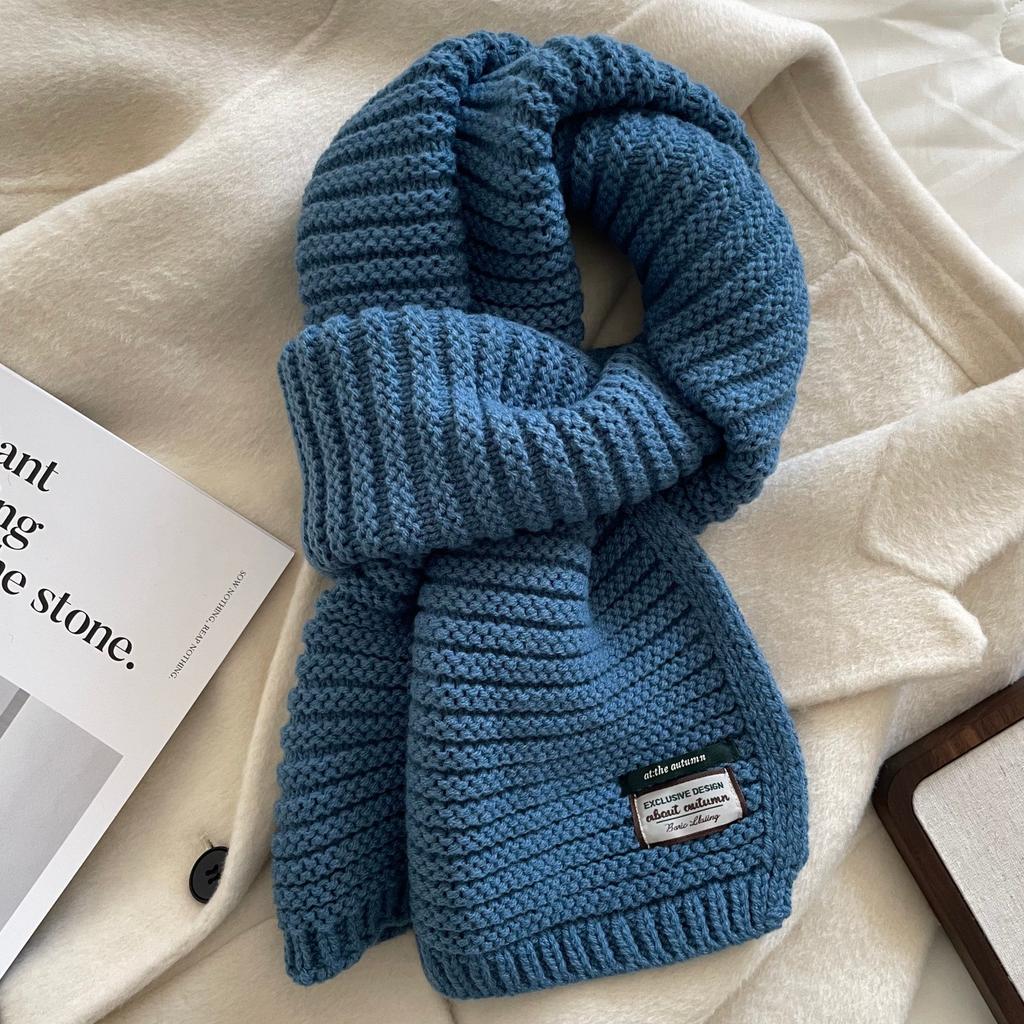 Korean version of solid color simple and versatile knitted wool scarf women's new cold-proof and warm high-end scarf autumn and winter
