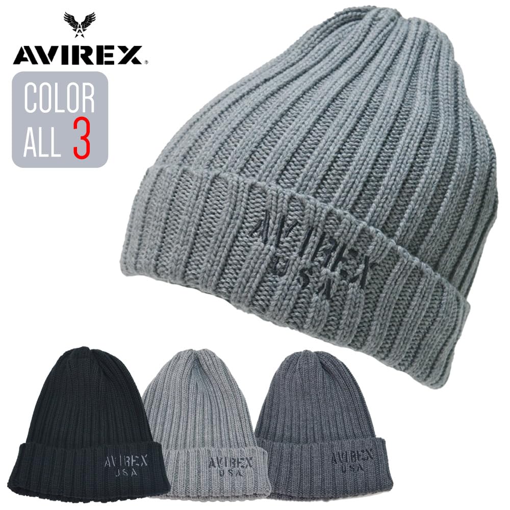 AVIREX Double Knit Cap Watch Cap Logo Embroidery (JP, One Size, 57.0 cm-59.0 cm, gray)
