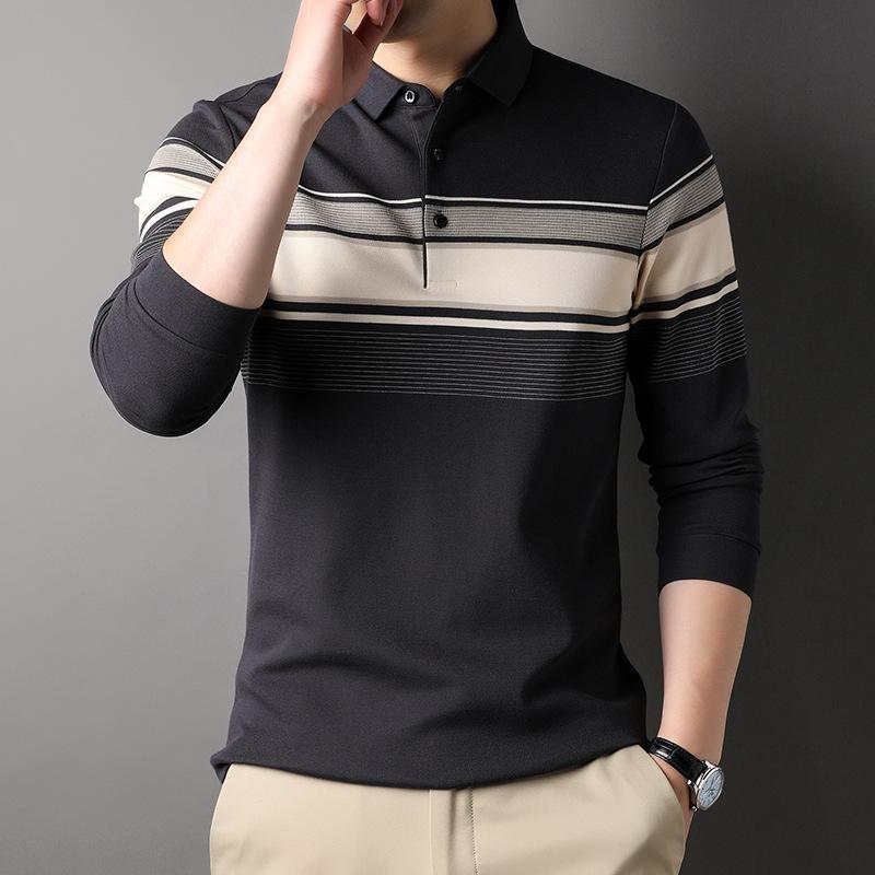 Höst Ny Medelålders Casual Mode T-shirt Temperament Långärmad POLO-tröja Herrars Slag Nedre Tröja