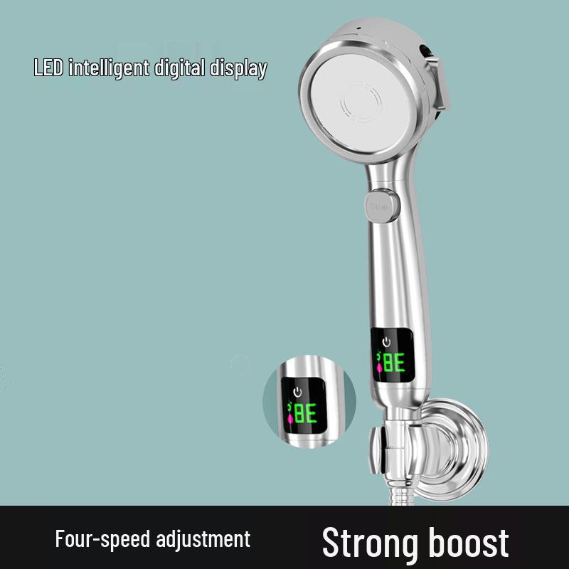 Four-Speed LED Display Temperature Control Shower Head with One-Key Stop Function