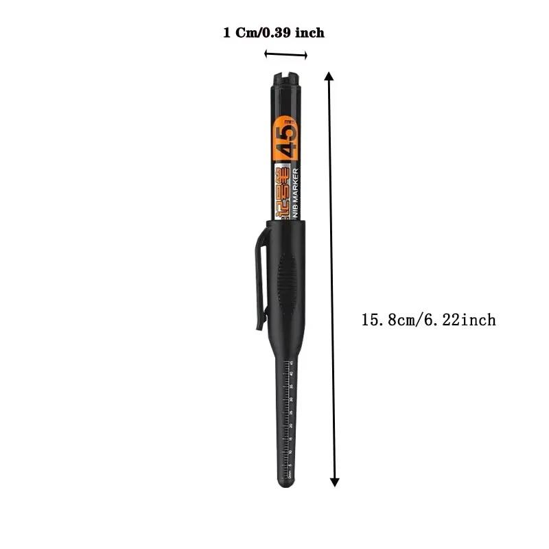 1Pcs 45Mm Extra-Long Nib Oil-Based Marker, Refillable, Black, For Deep Hole Line Marking On Wood, Tile, Construction Site