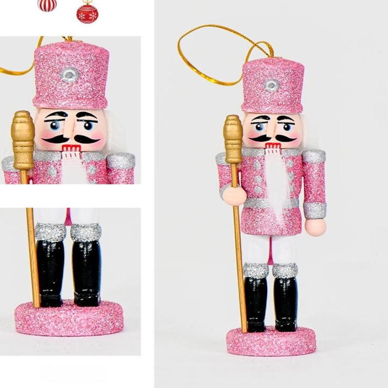 1/5Pcs Holiday Small Hanging Decoration 13Cm Colorful Glitter Nutcracker Soldier Puppets Christmas Wooden Ornaments