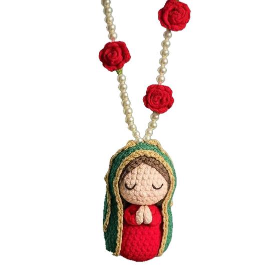 Niedliche Maria Statue Auto Kleines Harz Auto Rückspiegel Jungfrau Maria Innenraum Dekoration Anhänger mit Häkelarbeit