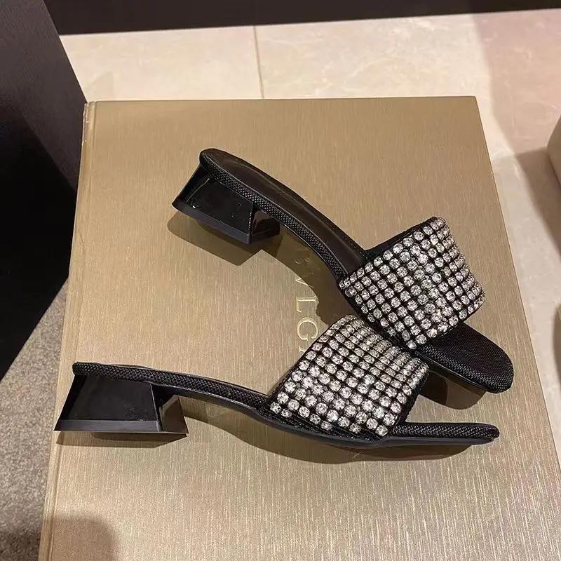 Fashion Woman Slippers Square Toe With Heel Slides Chic and Elegant Shoes for Women Top Designs H Sandal Wholesale Sandals On Promotion