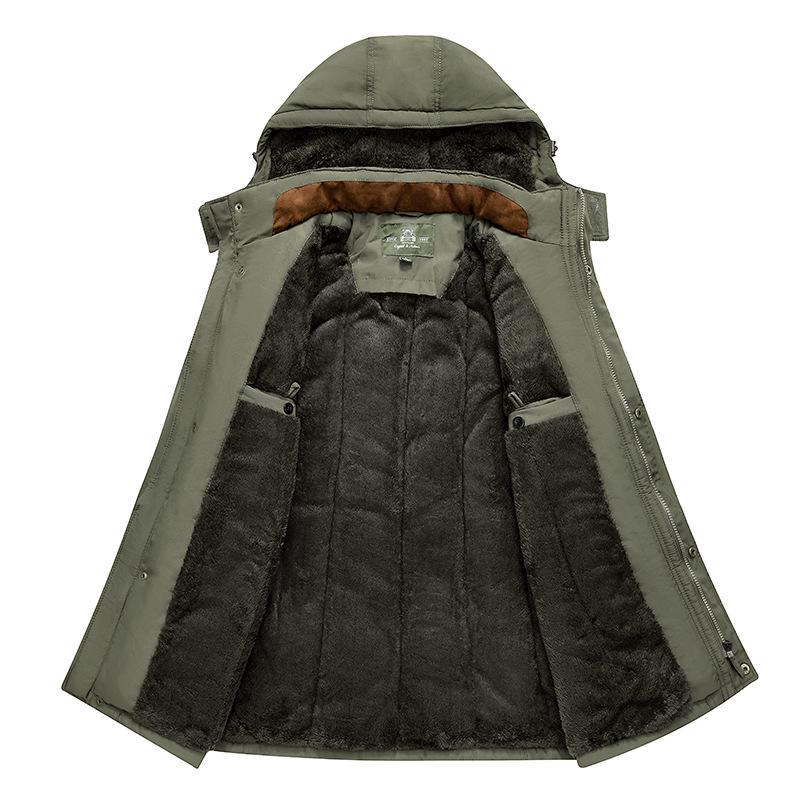 Men's Fleece-Lined Cotton Jacket: Winter Casual, Multi-Pocket, Cold-Resistant, Mid-Length Coat for Middle-Aged and Elderly