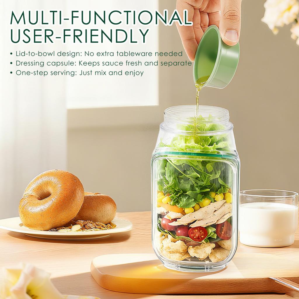 Salatbecher Seitlich öffnender Deckel Schichtweise Tragbarer Salatbehälter Lunchbox Auslaufsicher Hält frisch Lebensmittelbehälter Transparent