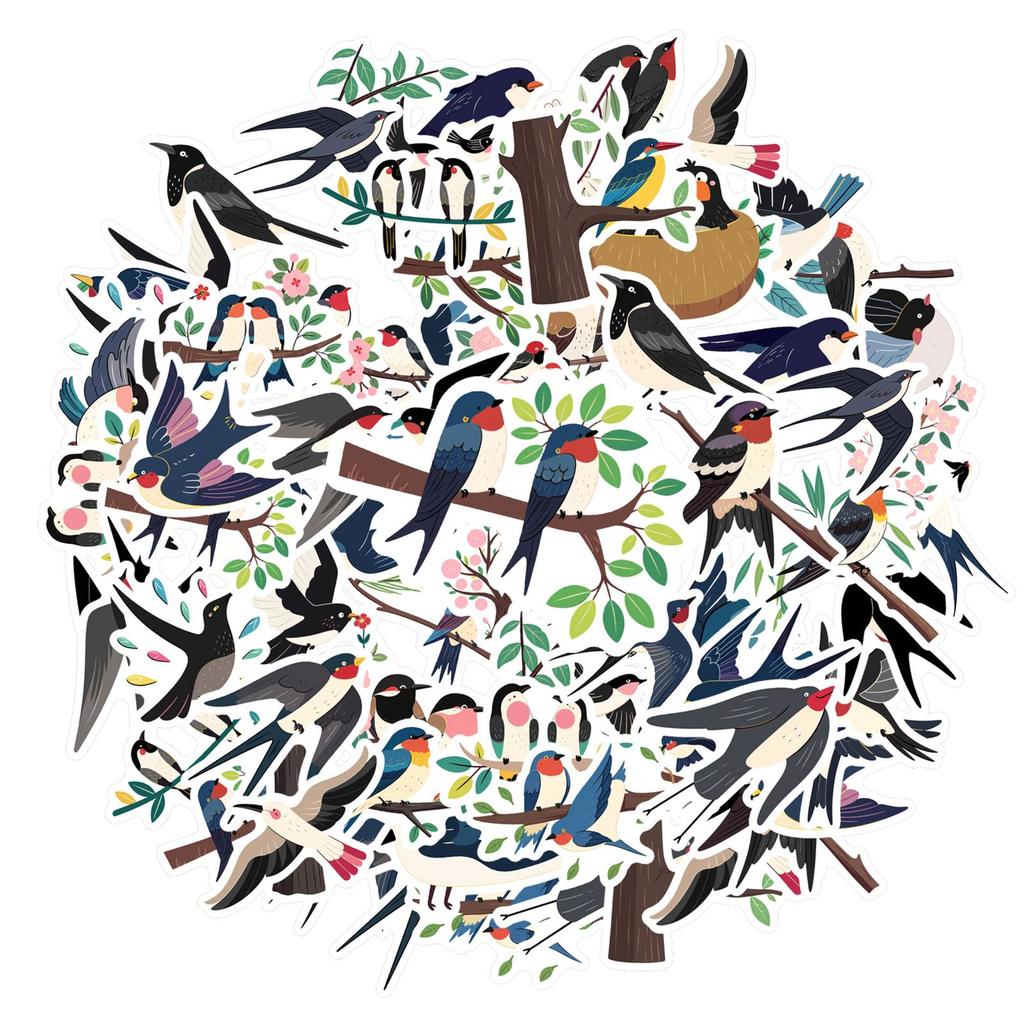 35pcs-50pcs Natural Birds Stickers Cartoon Nature Nature Decals Animal Stickers For Guitar Laptop Helmet Skateboard Guitar DIY