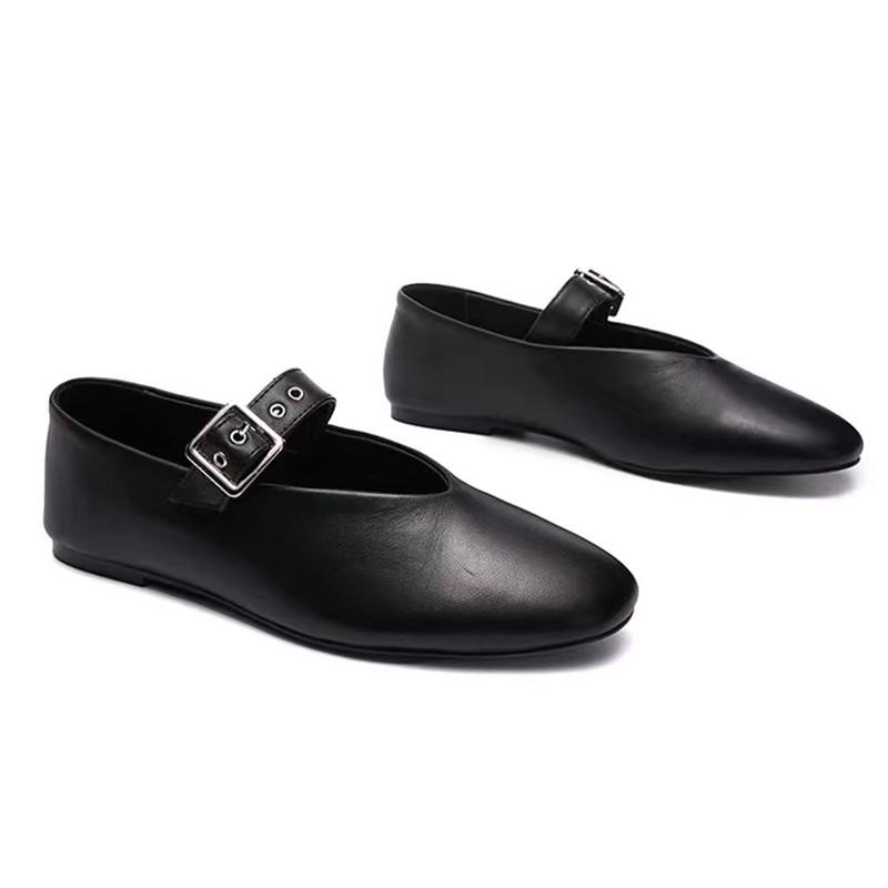 Ins style Soft Leather Rivet Strap Buckle Women Ballet Flats Spring Autumn Mary Janes Comfortable Walking Loafers Shoes