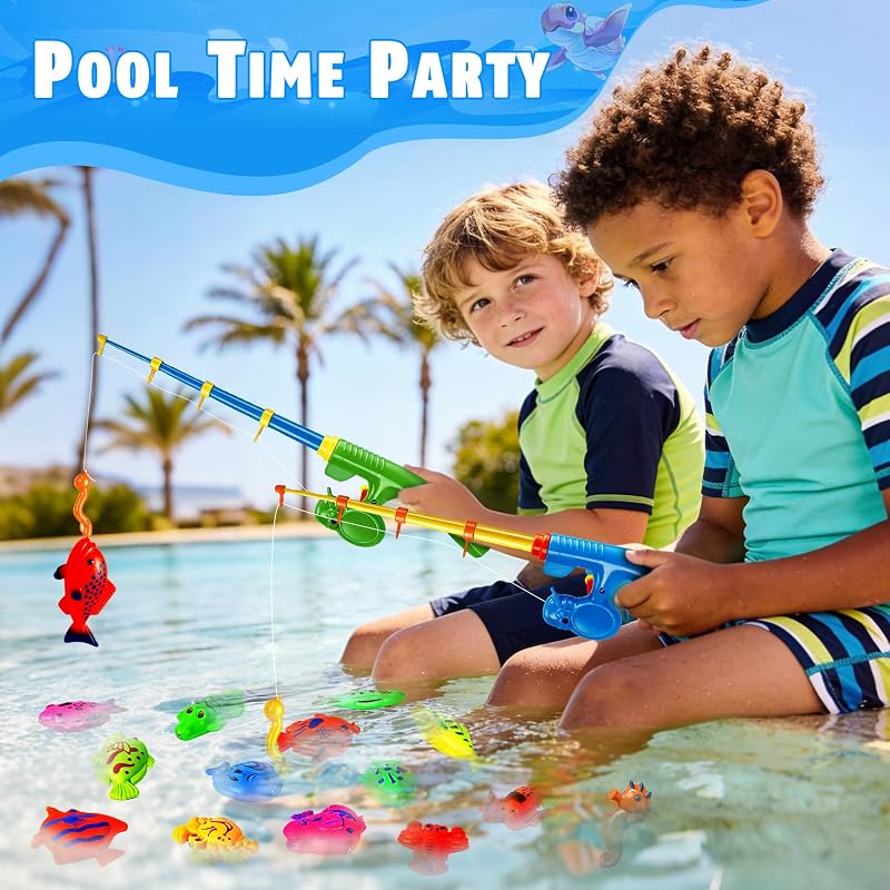 CozyBomBTM Magnetic Fishing Toy Game Set | Water Play - Bath - Pool - Includes Fishing Rod and Net | Floating Fish and Sea Creatures | Ages 3-8 Kids