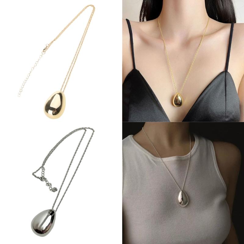 Chic Pendant Necklace with Smooth Waterdrop Charm Personalized Waterdrop Pendant Neck Jewelry Modern Neckchain Adornment