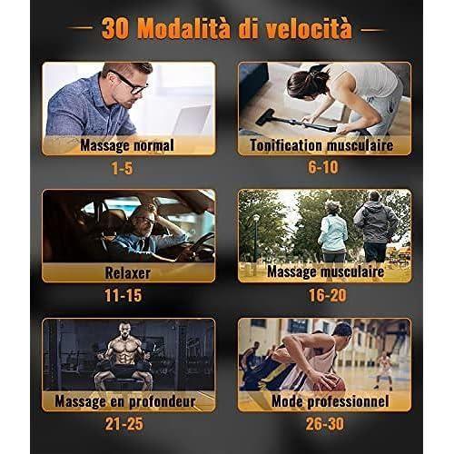 Pistolet De Massage Musculaire ALDOM Appareil De Massage Masseur De Muscle Profonds Avec 30 Niveaux Réglables, 6 Têtes De Massage Et