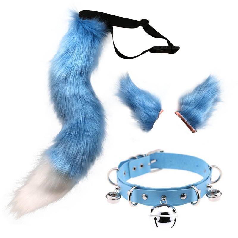 Faux Fur Animal Ears Headband With Tail Set Halloween Cosplay Fox Ear Clip Costume Accessory