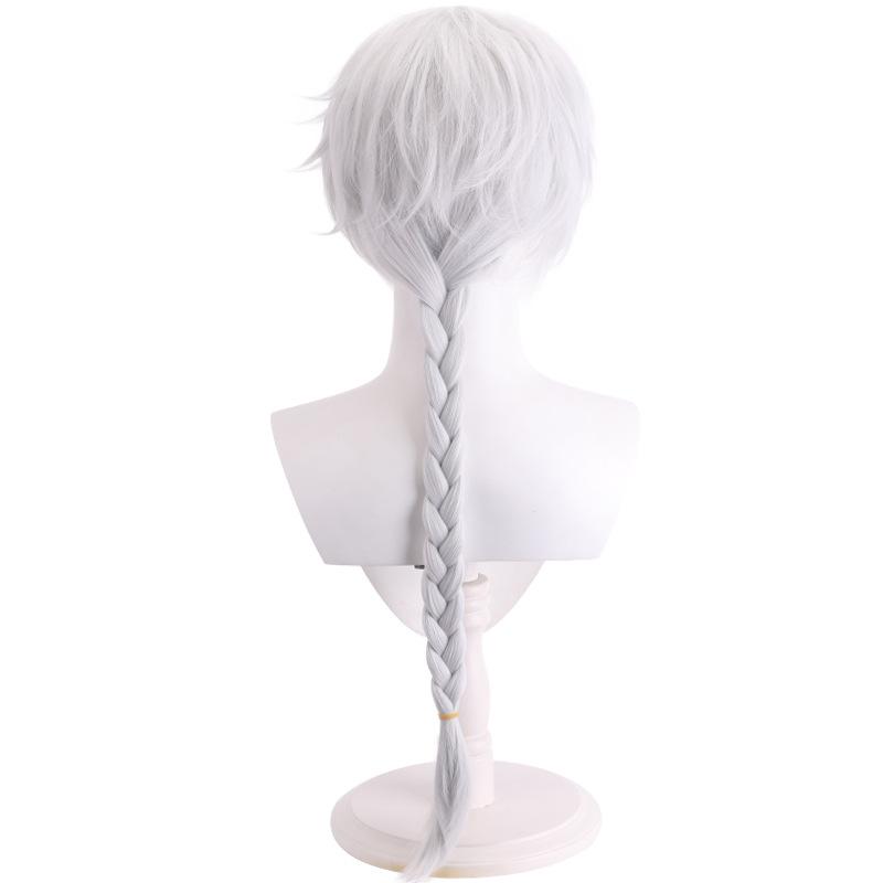 Cosplay-Perücken, 85 cm, Nikolai Gogol Cosplay-Perücke, Anime Bungo Stray Dogs 4, Nikolai Gogol-Perücke, hellcyanfarbenes Geflecht, hitzebeständige Haarperücken