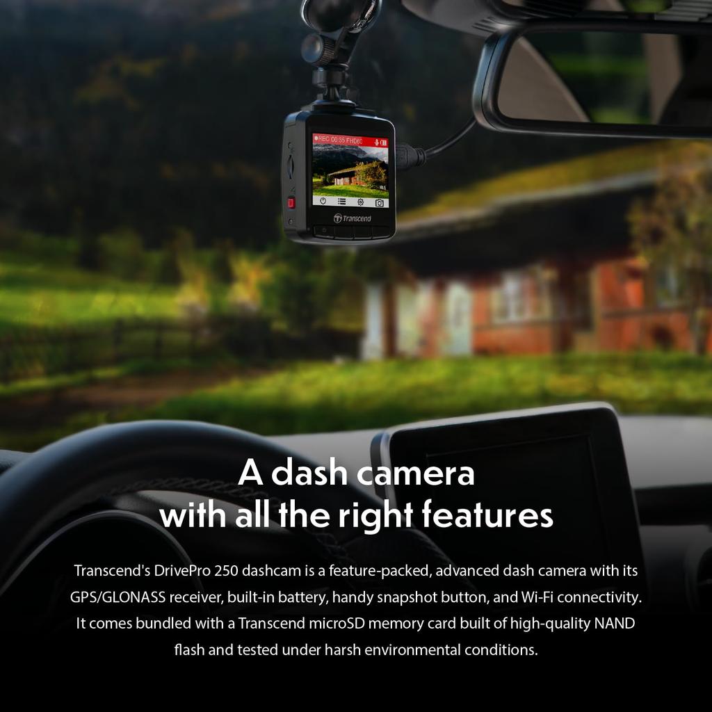 Transcend DrivePro 250 Dash Cam with 32GB microSD Card (TS-DP250A-32G)