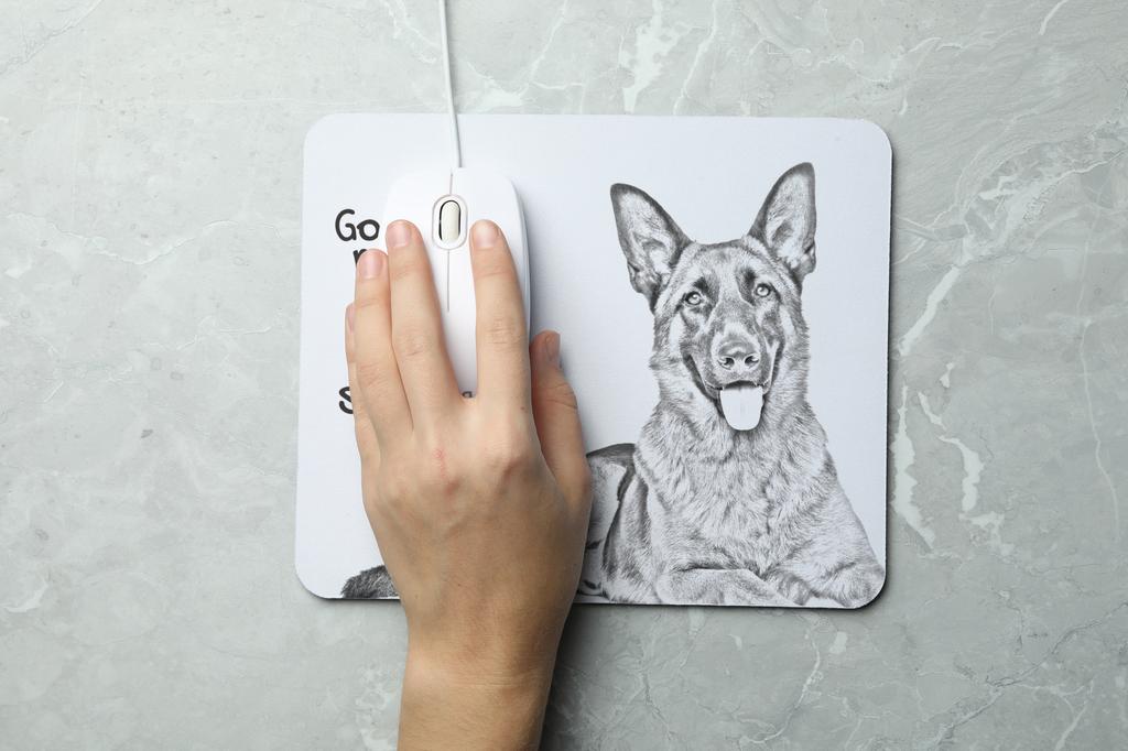 German Shepherd Dog, Alsatian Wolf Dog - mouse pad with print, personalized dog-themed mouse pad, unique gadget for an office worker by Art-Dog brand