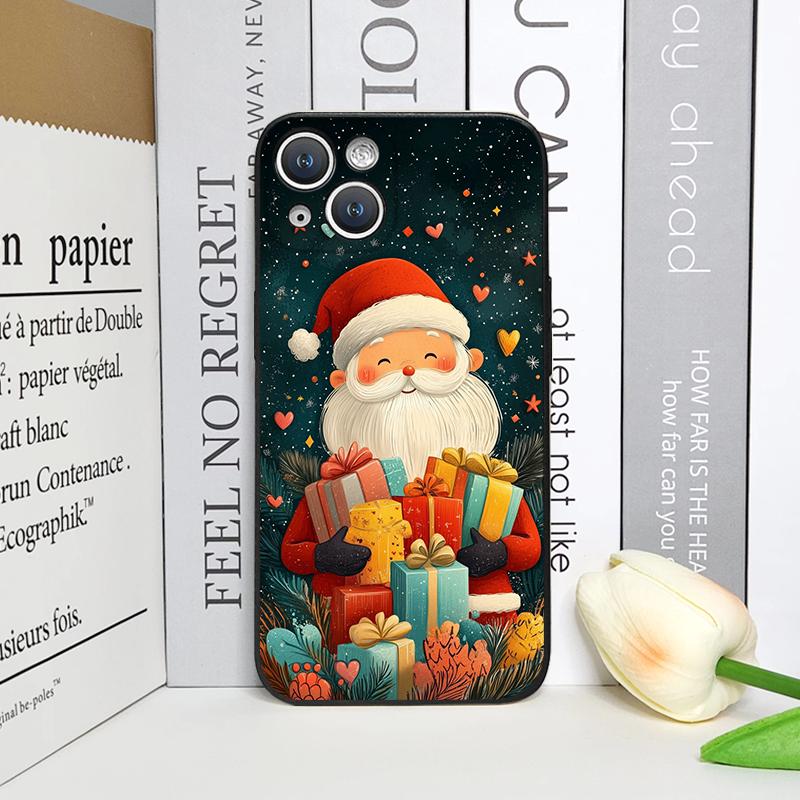 Frohe Weihnachten Baum Weihnachtsmann Muster Handyhülle für IPhone 16 12 11 14 13 15 Pro Max Mini X XS XR SE2 7 8 14 Plus Weiche Hülle