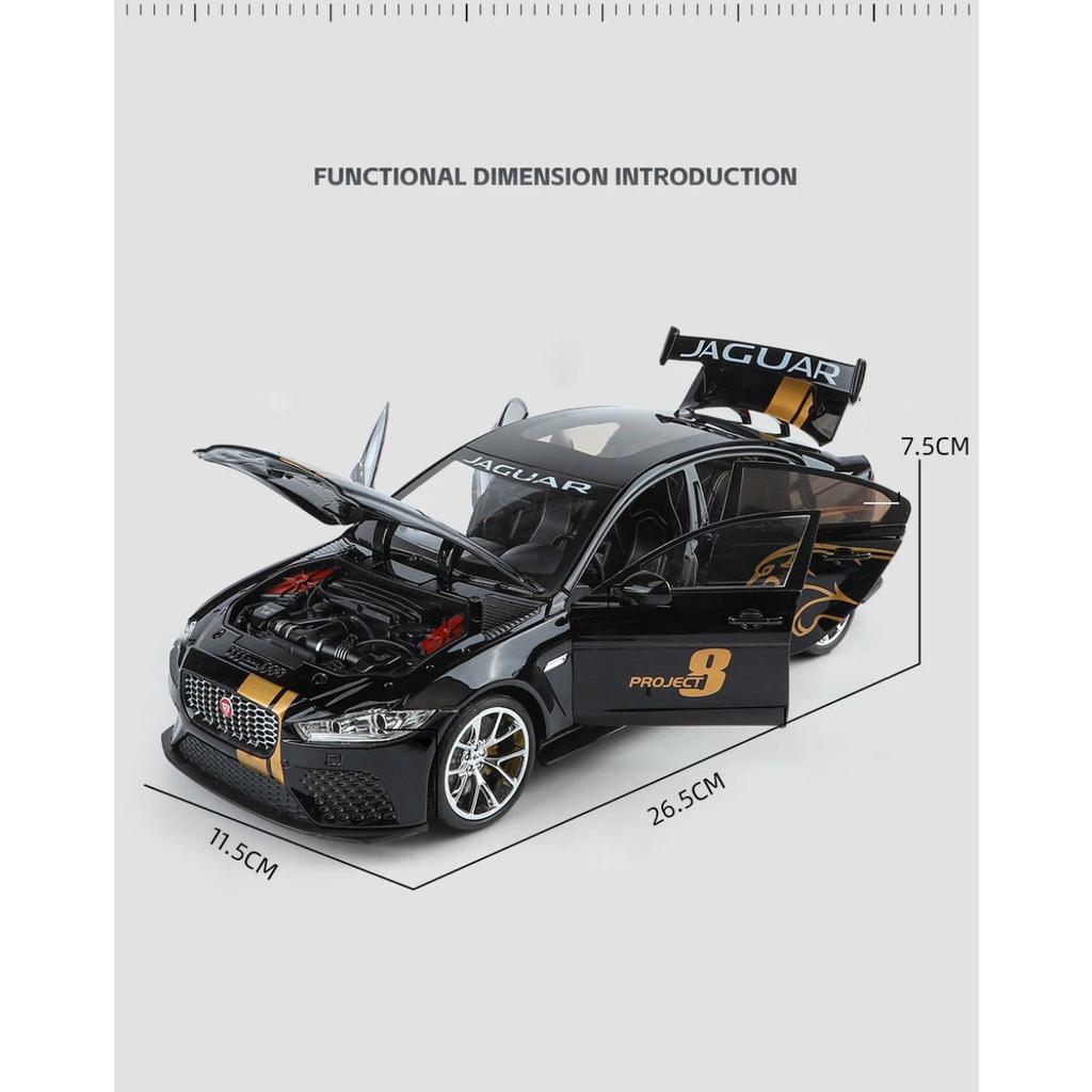 1/18 Jaguar XE SV Project 8 Supercar Alloy Diecasts & Toy Vehicles Metal Toy Car Model Sound and Light Collection Kids Toy