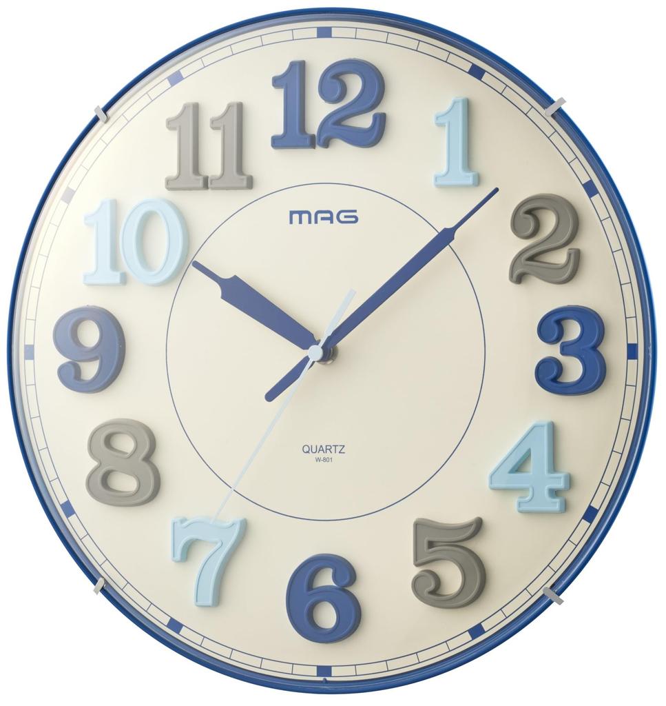 MAG Wall Continuous Second Spherical Time Noah Precision Clock, Analog, Silent, Hand, Plastic, Lightweight, Stylish, Cute, Kids' Decor, Dome, Blue,