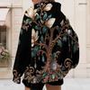 Women Plus Size Zip Up Hoodie Long Sleeve Floral Printed Hooded Sweatshirt With Pockets