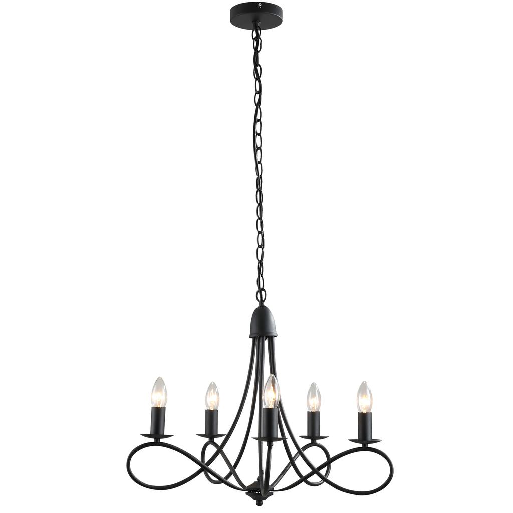 Rustic Style Ceiling Chandelier, Black Woven Steel with 5 Adjustable and Foldable Candlesticks diameter 58 x 45cm