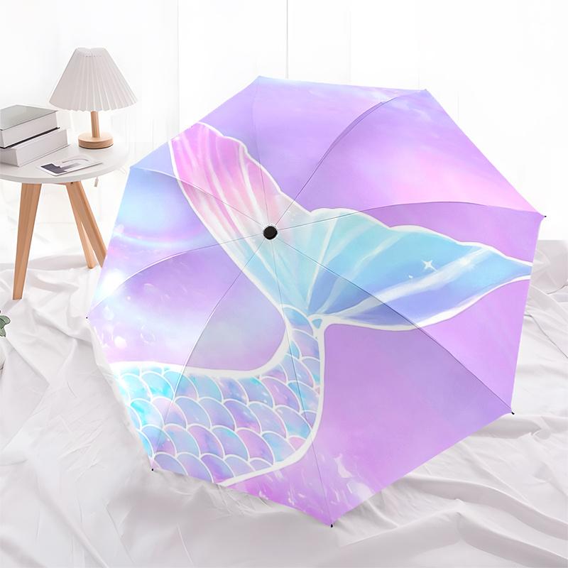 

Mermaid Tail Auto-Open Close Umbrella - Portable 3-Fold Design with 8-Bone Iron Frame, for Fans and Travelers, Festive Gift Idea0104181a