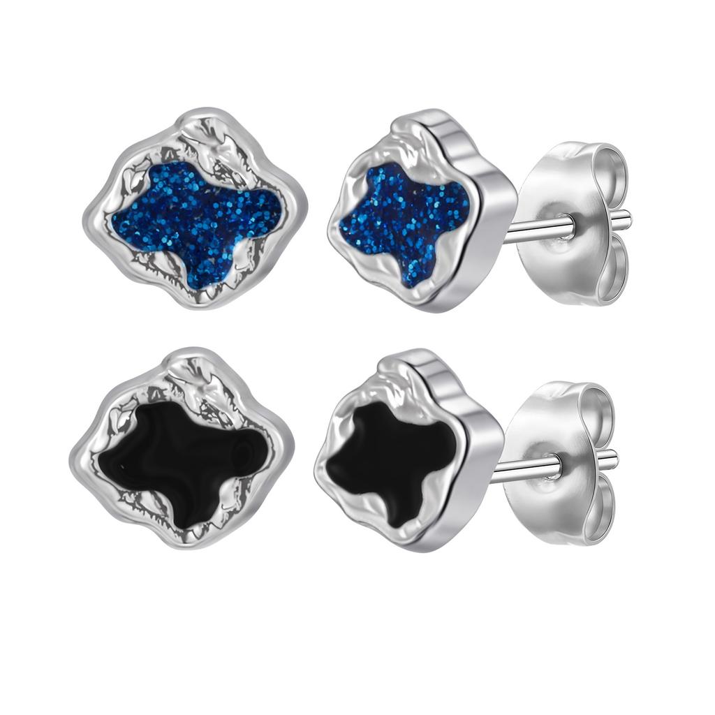 Fashion Punk Black Blue Irregular Geometric Metal Small Stud Earrings Trendy Waterproof Piercing Jewelry for Men Gifts