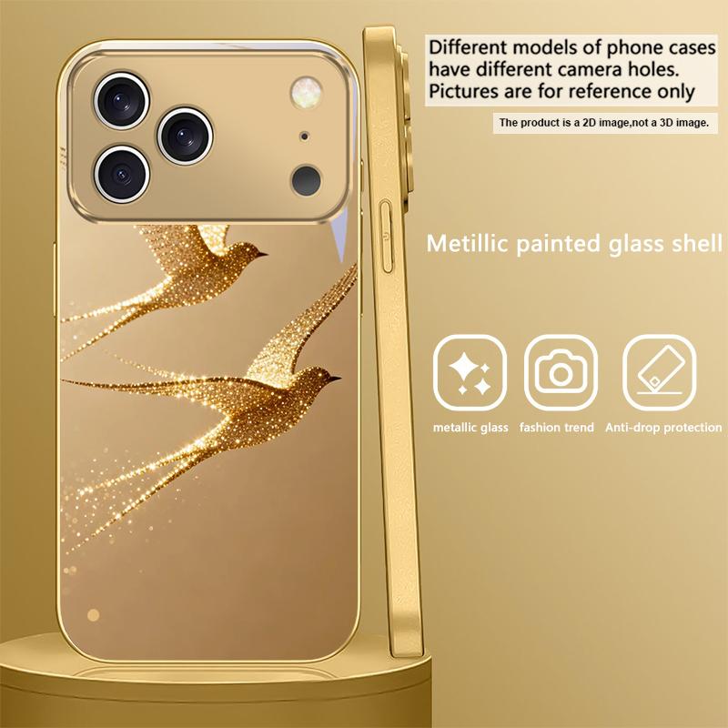

Золотая летящая птица Для IPhone 17 Pro Max 16 17 Pro 15 Pro 14 13 Plus 12 Mini 11 Pro Max XR 16E 17 Air Золотой стеклянный чехол для телефона iPhone 13 mini