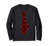 Christmas Tie Tee - Men's Christmas Red Buffalo Check Tie Long Sleeve T-Shirt