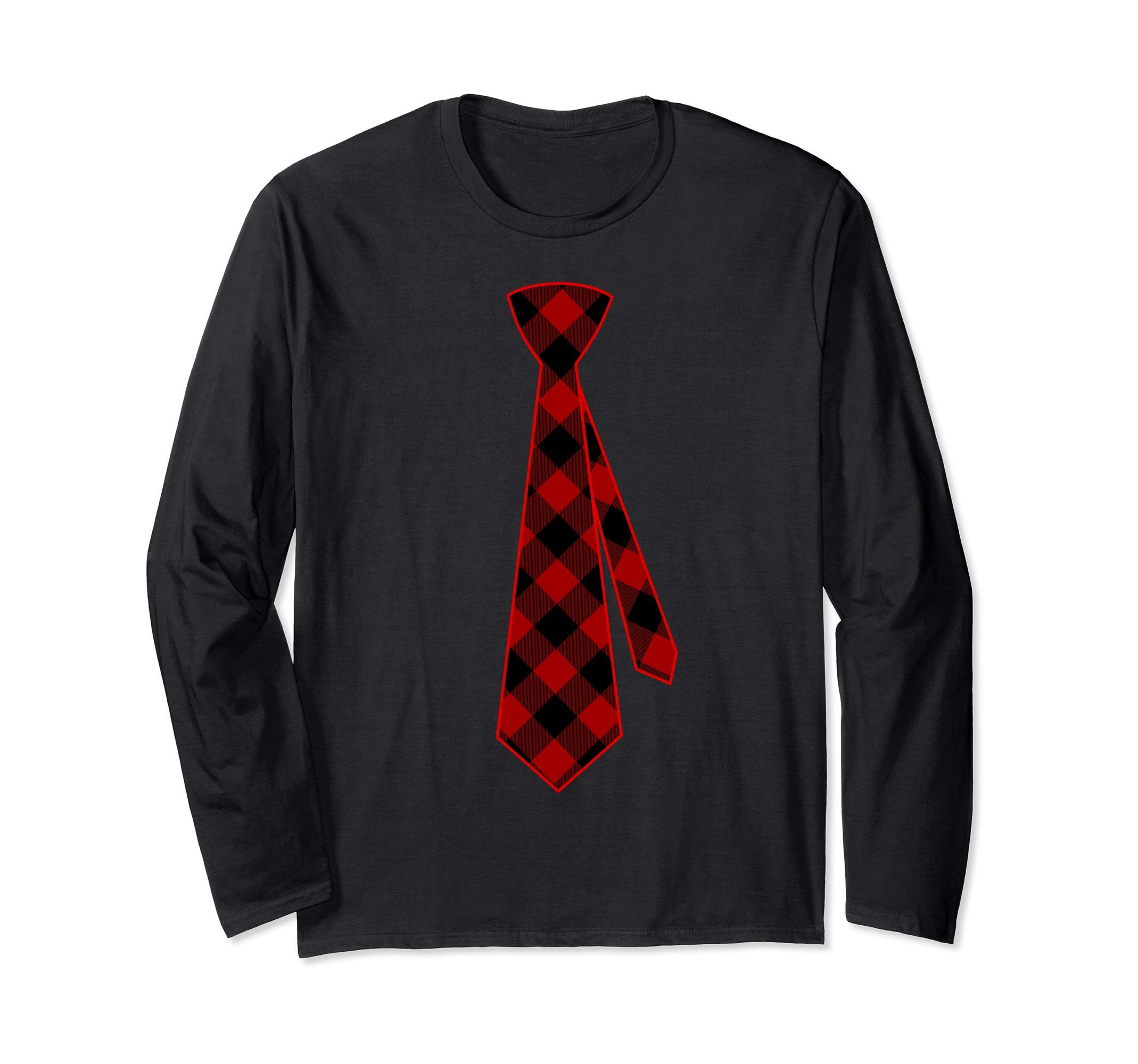 Christmas Tie Tee - Men s Christmas Red Buffalo Check Tie Long Sleeve T-Shirt
