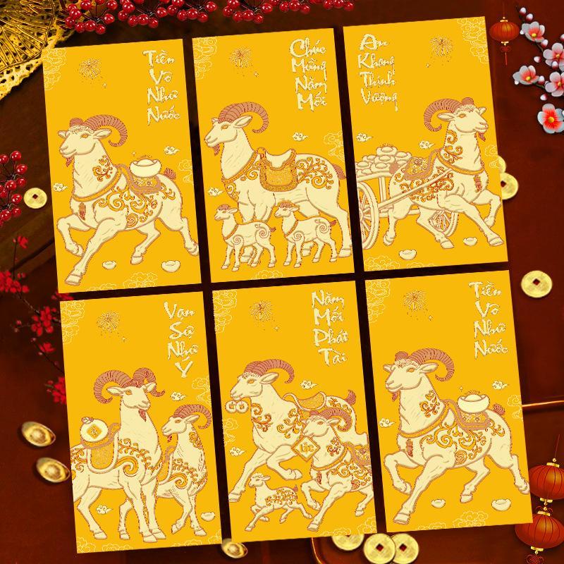 6Pcs 2027 Year Of The Sheep Red Envelopes With Vibrant Vietnamese Wishes Prints Perfect For Tet Lunar New Year Holiday Gifting