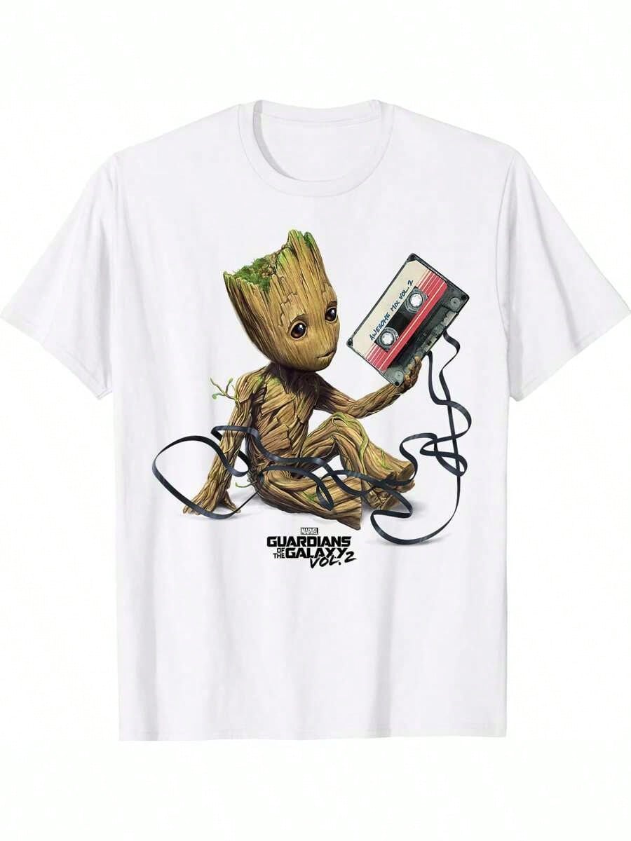 

2025 Summer Marvels Guardians of The Galaxys Vol 2 Groot Tape Portrait T-Shirt Cartoon Women T-Shirt Short-Sleeved T-Shirts 4XL