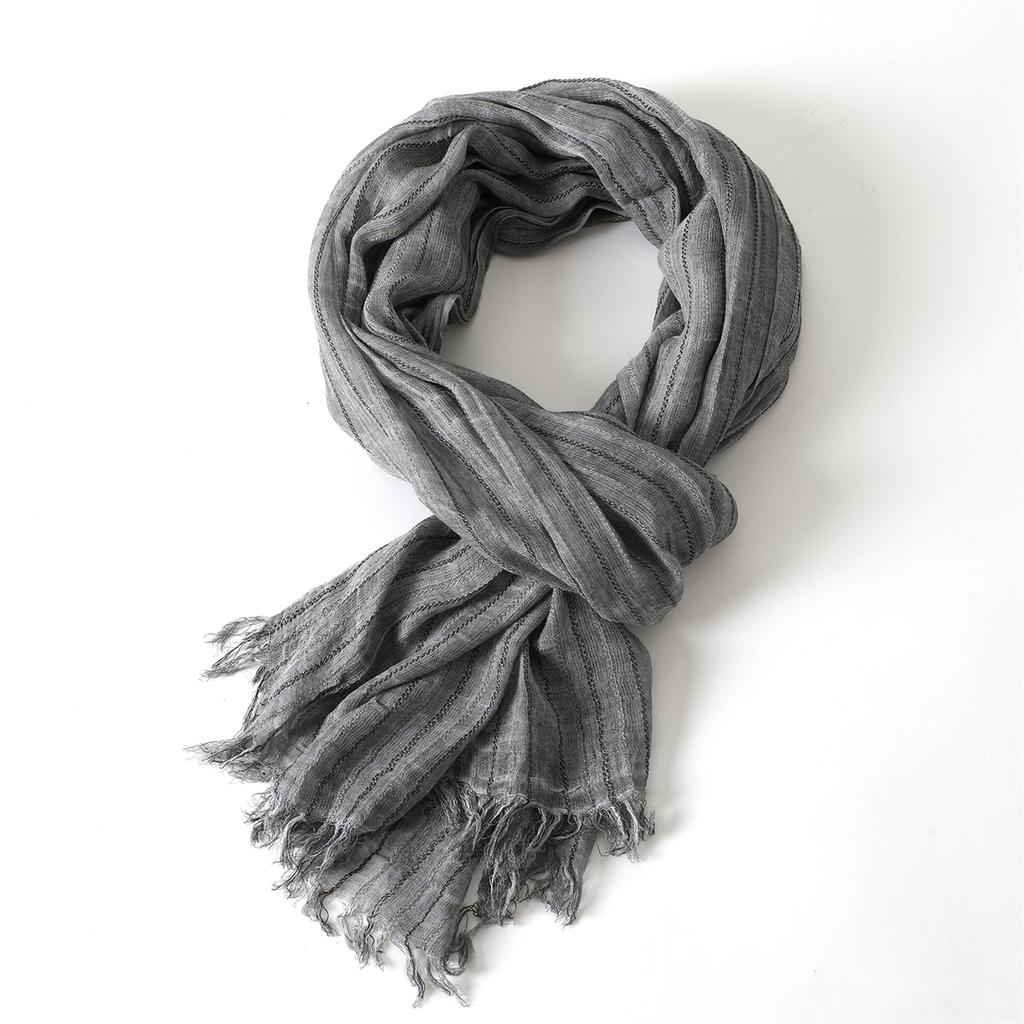 Fashion Male Cotton Linen Striped Scarf Autumn Winter Black Navy Warm Men'S Accessories Scarves Short Tassel Bufanda