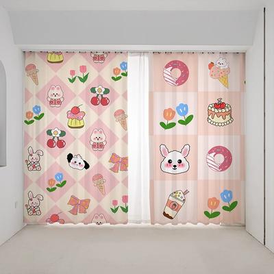 Cartoon Pink Strawberry Cute Bunny Puppy Kitten Print High Shading Curtain Bedroom Living Room Blinds Curtain New Beauty Pattern