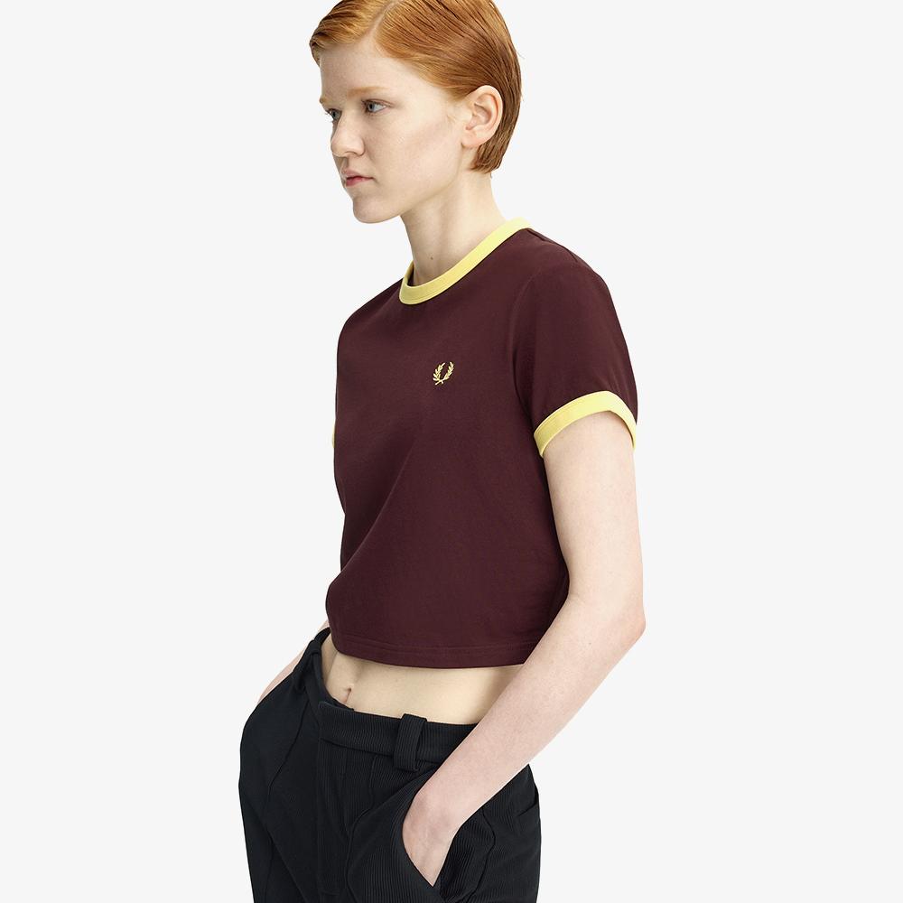 FRED PERRY [Womens] Crop Ringer T-Shirt - Oxblood Afpf2619163-597