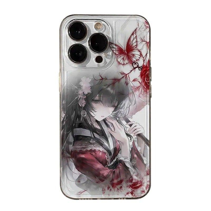 Anime Samurai Girl Kimono Sword Pattern Phone Case for iPhone 17 16 15 14 13 12 11 16E Series Pro Max Plus