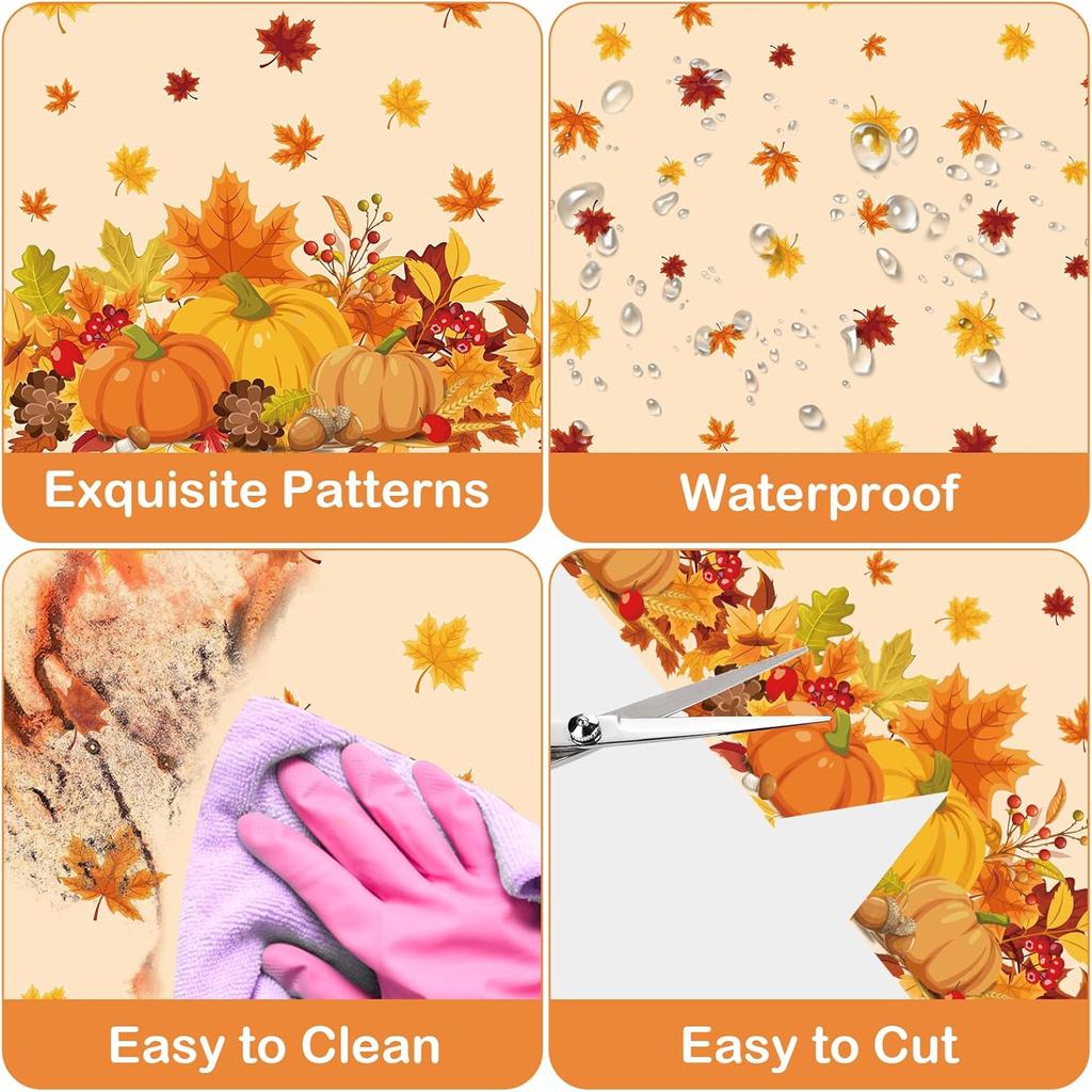 2 Pack Thanksgiving Tablecloth Fall Party Decorations, 54 x 108 Inch Rectangle Disposable Autumn Table Cloth, Plastic Pumpkin Table Cover for Harvest