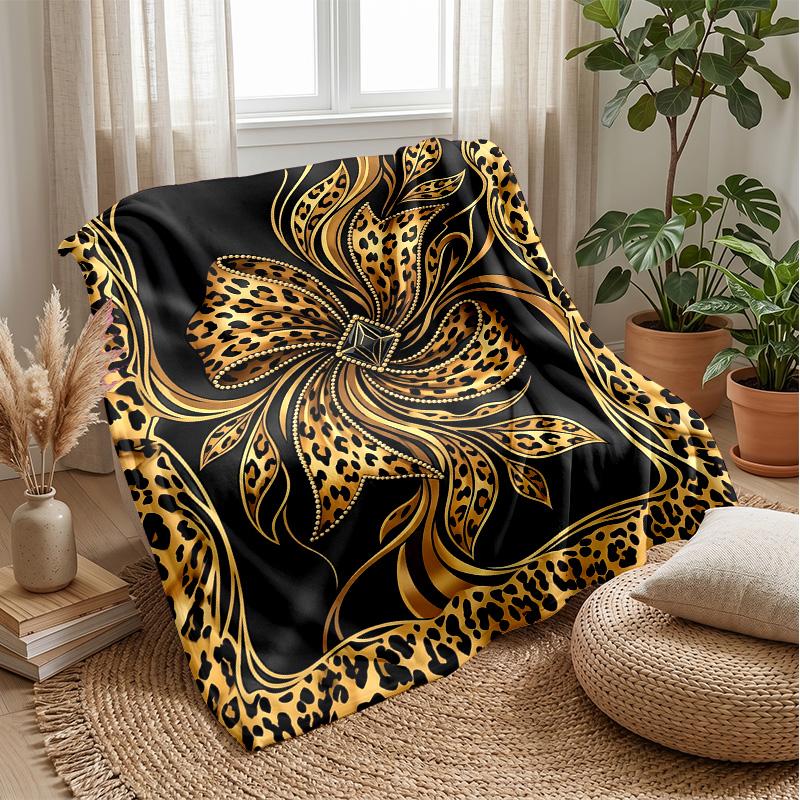 Leopard and Gold Elegance 1 Theme blanket Lightweight Warm Flannel Blanket Decorative Throw Blanket for Home Decoration