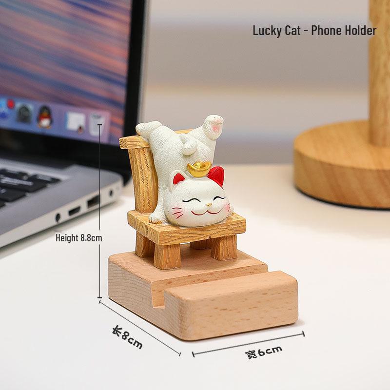 Cute Lucky Cat Phone Stand - Desktop Ornament & Mini Kitten Birthday Gift