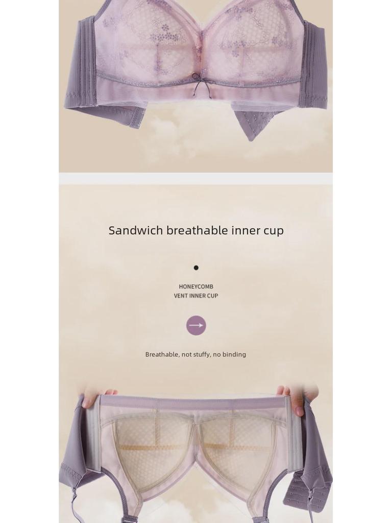 Women's Non-Magnetic, Thin, Large-Size Bra: Breast Reduction, Slimming, Anti-Sagging, No Steel Ring, Side Collection Design.