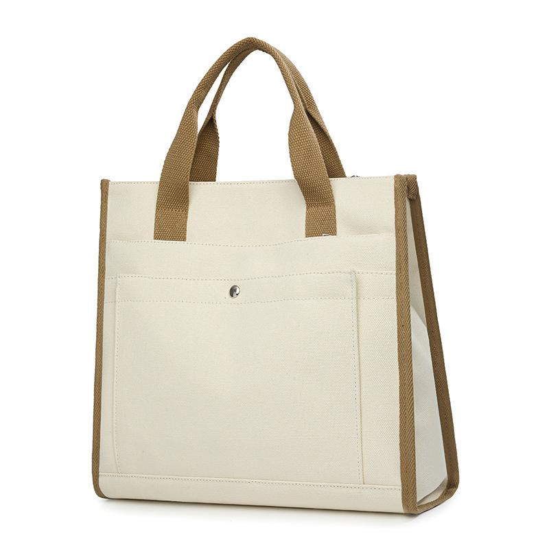 

Холщовая сумка женская большой вместимости многокарманная сумка-тоут бежевый