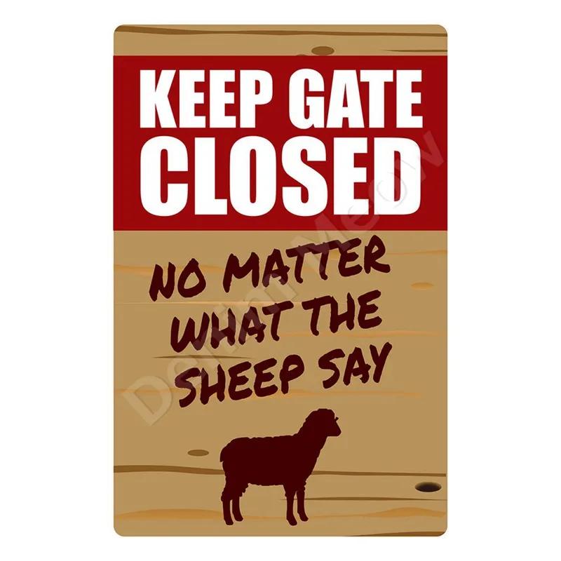 Vintage Metal Tin Sign Keep Gate Closed Funny Dog Horse Cat Sayings Wall Art Animal Lawn Garden Yard Decor
