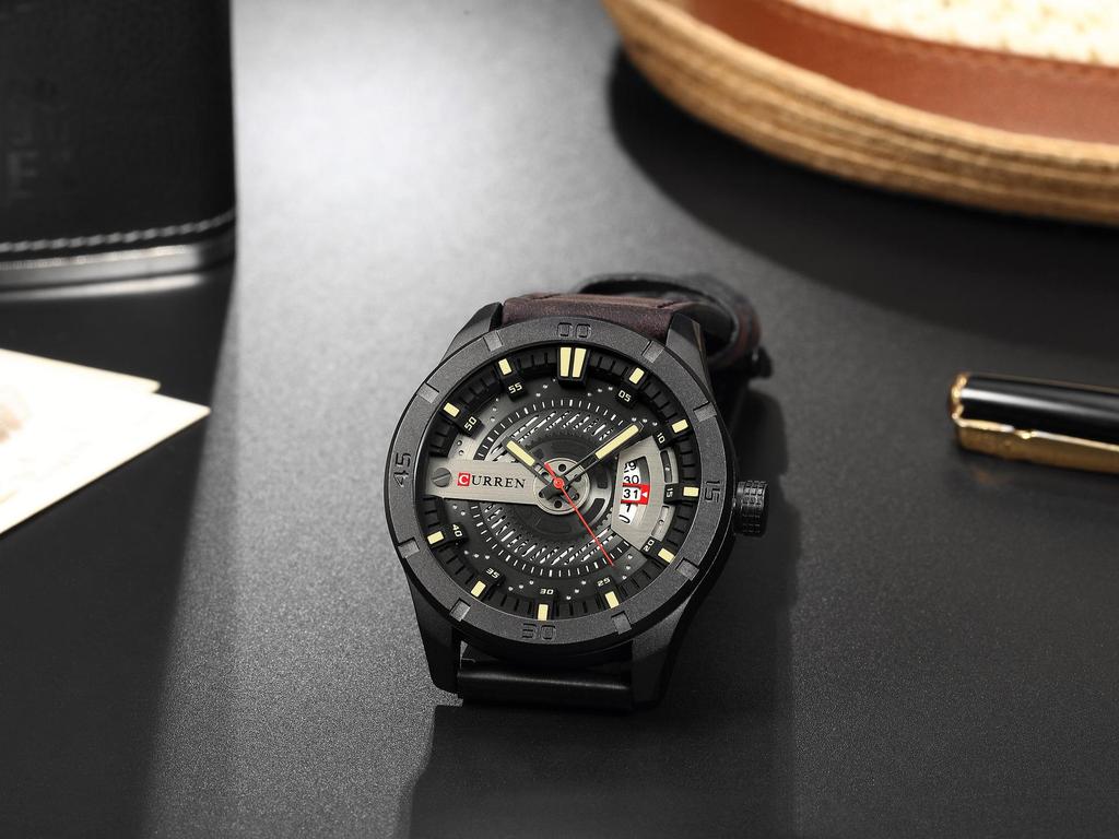 Curren 8301 Men's Leather Strap Business Calendar Watch